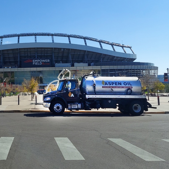 Aspen Oil truck at Mile High Stadium in Denver